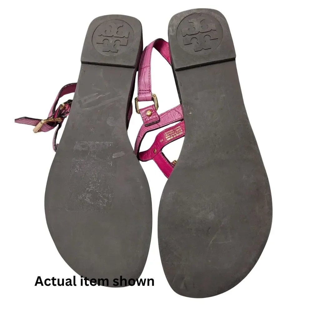 💖 Tory Burch Hot Pink Croc Embossed Leather Strappy Sandal 7.5